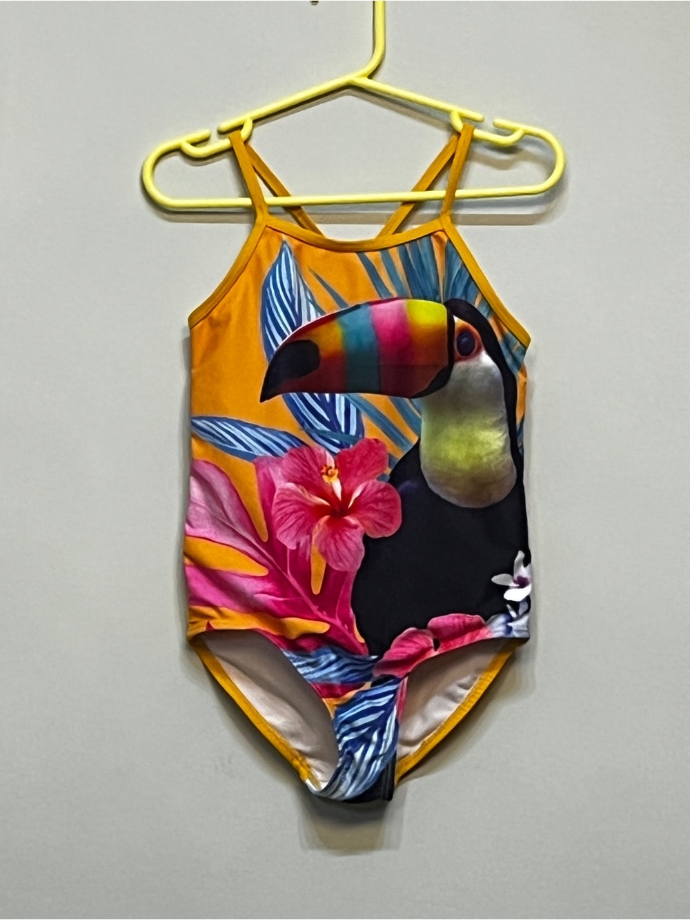 💛 Joe Fresh Yellow Tropical Toucan One-Piece Swimsuit